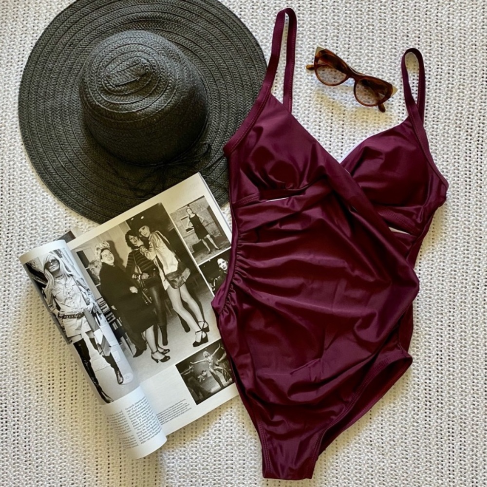 Ruched Front Wrap Twist One Piece Swimsuit